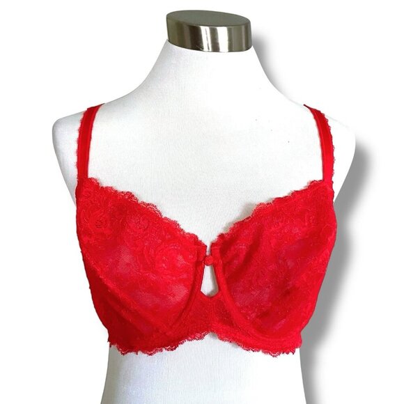 Wacoal 36DD Bra Red Seduction Lace Demi Underwire Sheer Unlined 851155 - Picture 4 of 8